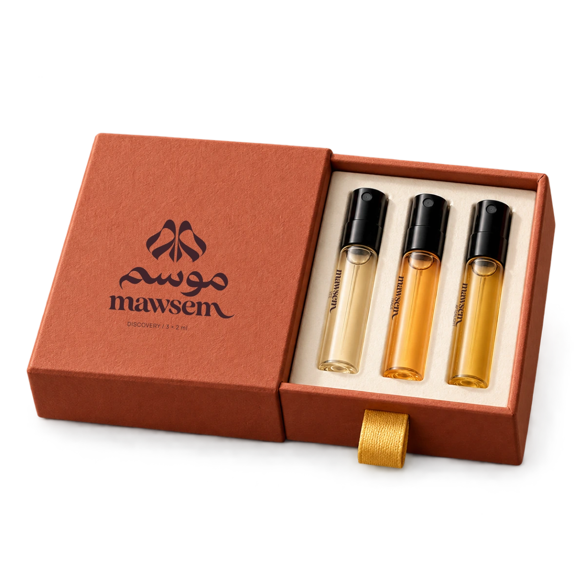 MAWSEM discovery drawer containing three named 2 ml vials: VEIL, TRACE and AFTERLIGHT