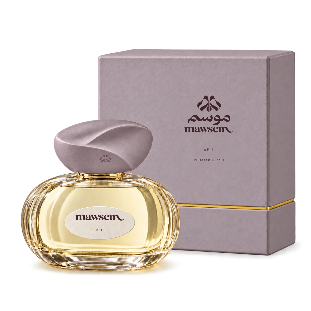 VEIL 50 ml bottle with its matching pale mauve presentation box